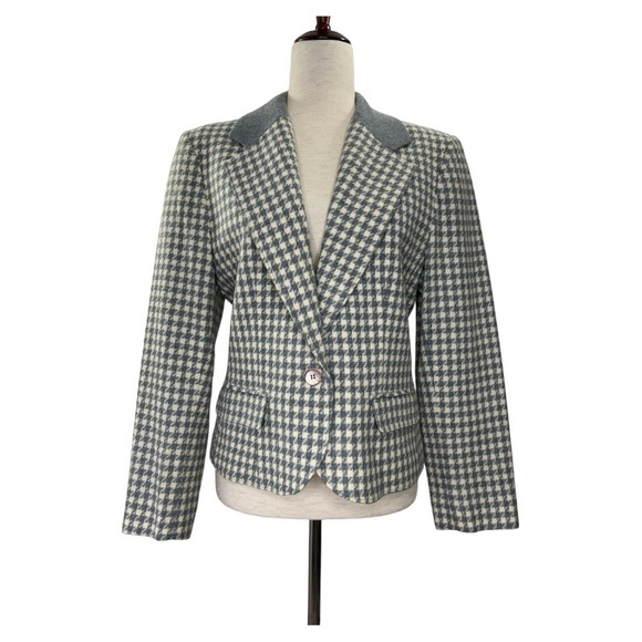 Vintage Miss Pendleton  Gray Virgin Wool Houndstooth Blazer Sz 12 - Picture 1 of 10